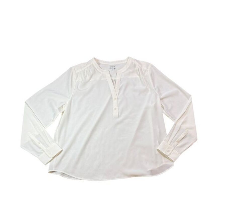 J Crew Women's Size XL Long Sleeve Career Blouse V Neck Ivory Shirt - Tunic